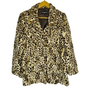 Vtg Incognita Leopard Faux Fur Coat Jacket Y2K XL Party NYE Matching Gloves Boho